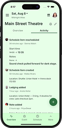 RoadOps activity feed