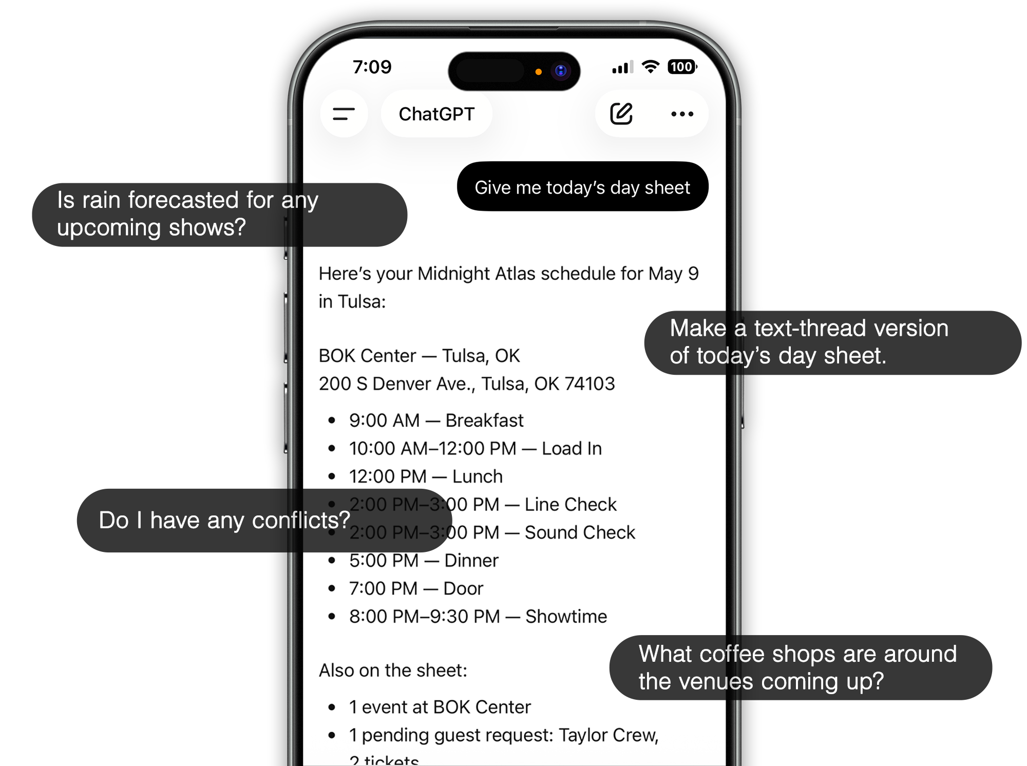 RoadOps tour data prompts inside ChatGPT