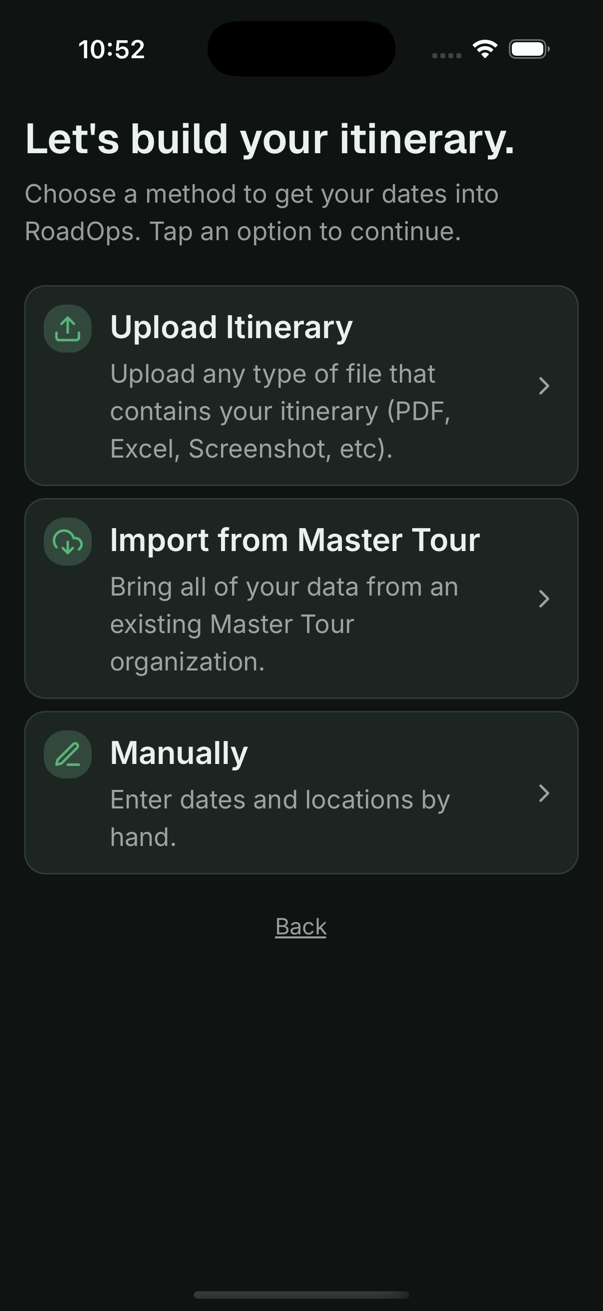 RoadOps create and import workflow