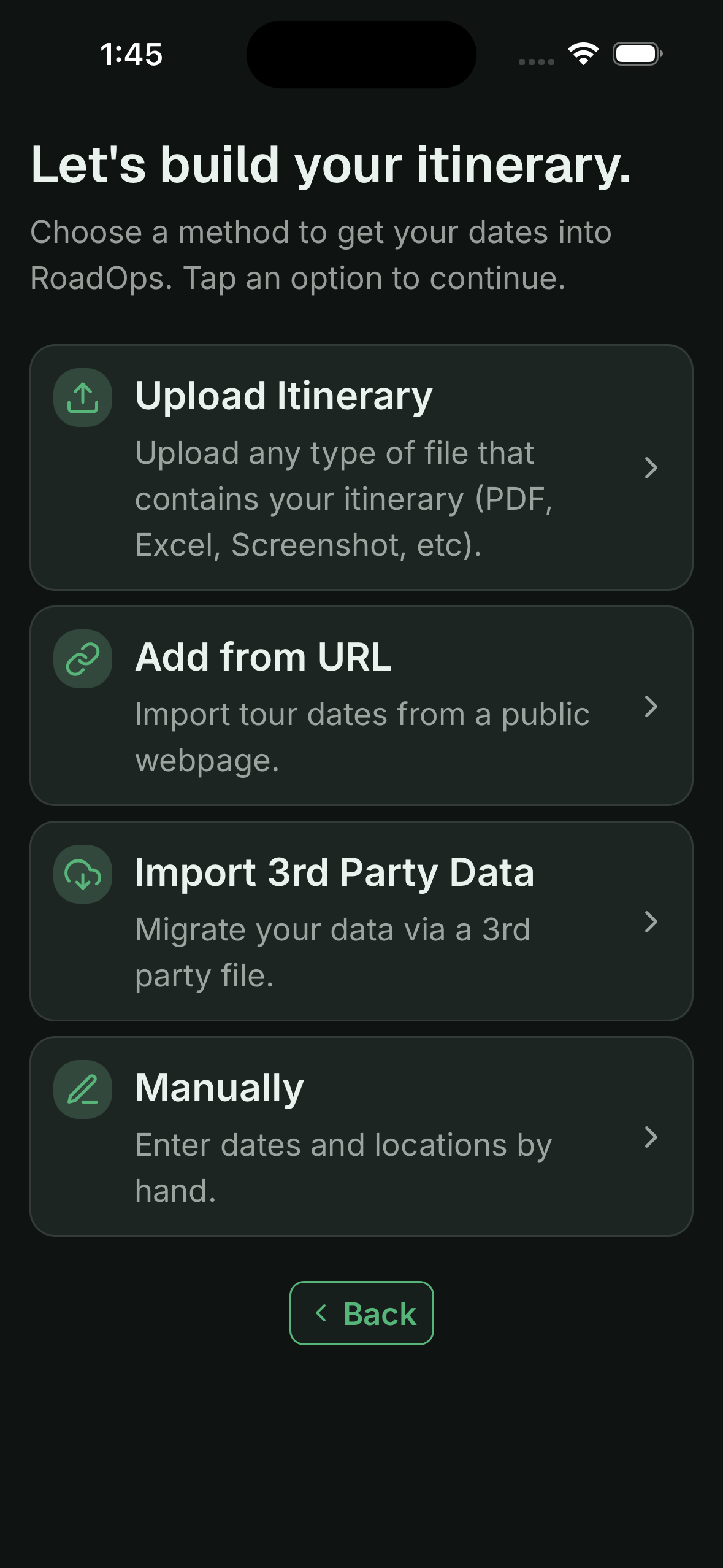 RoadOps itinerary import options