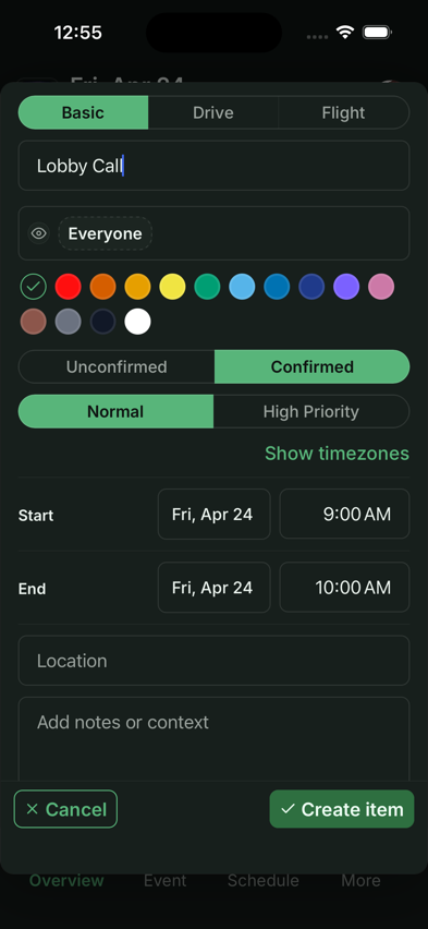 RoadOps schedule editing workflow on mobile
